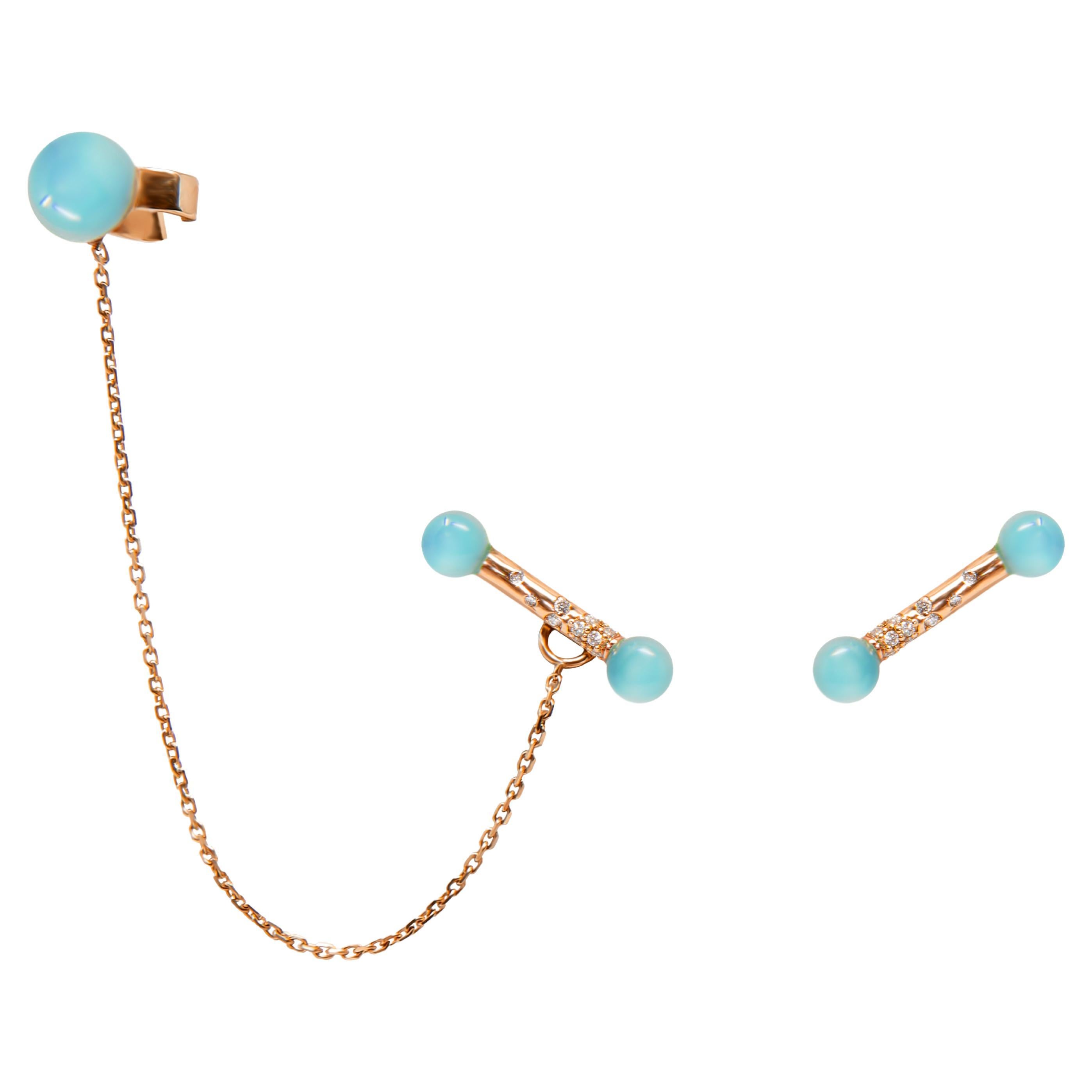 Boucles d'oreilles manchette en or rose avec diamants BLUE CHALCEDONY en vente