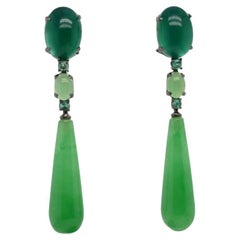 Earrings in Green Agate and Jade Set with 32-Carat Emeralds