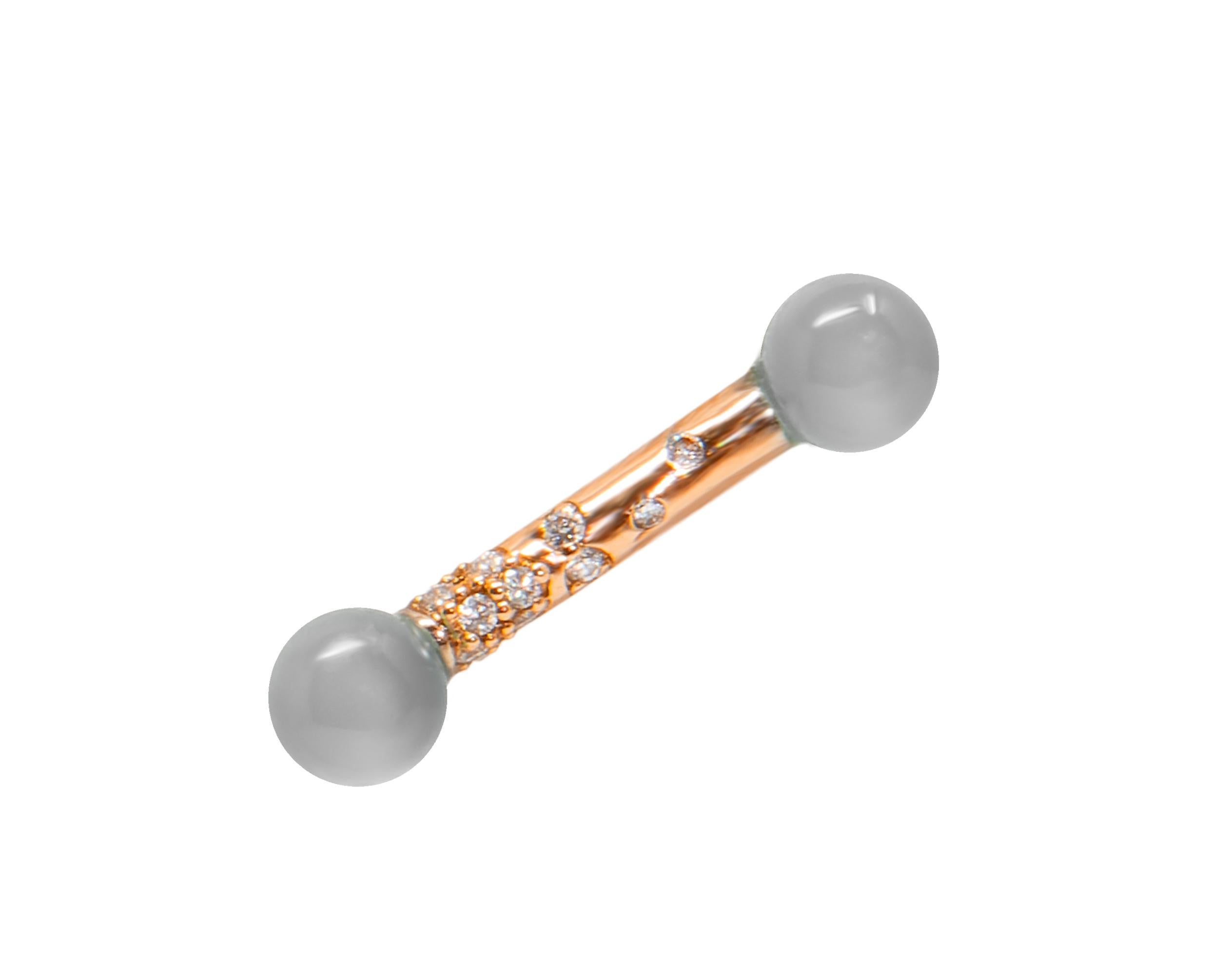 Half Moon Cut GREY MOONSTONES Diamond Pink Gold Earrings For Sale