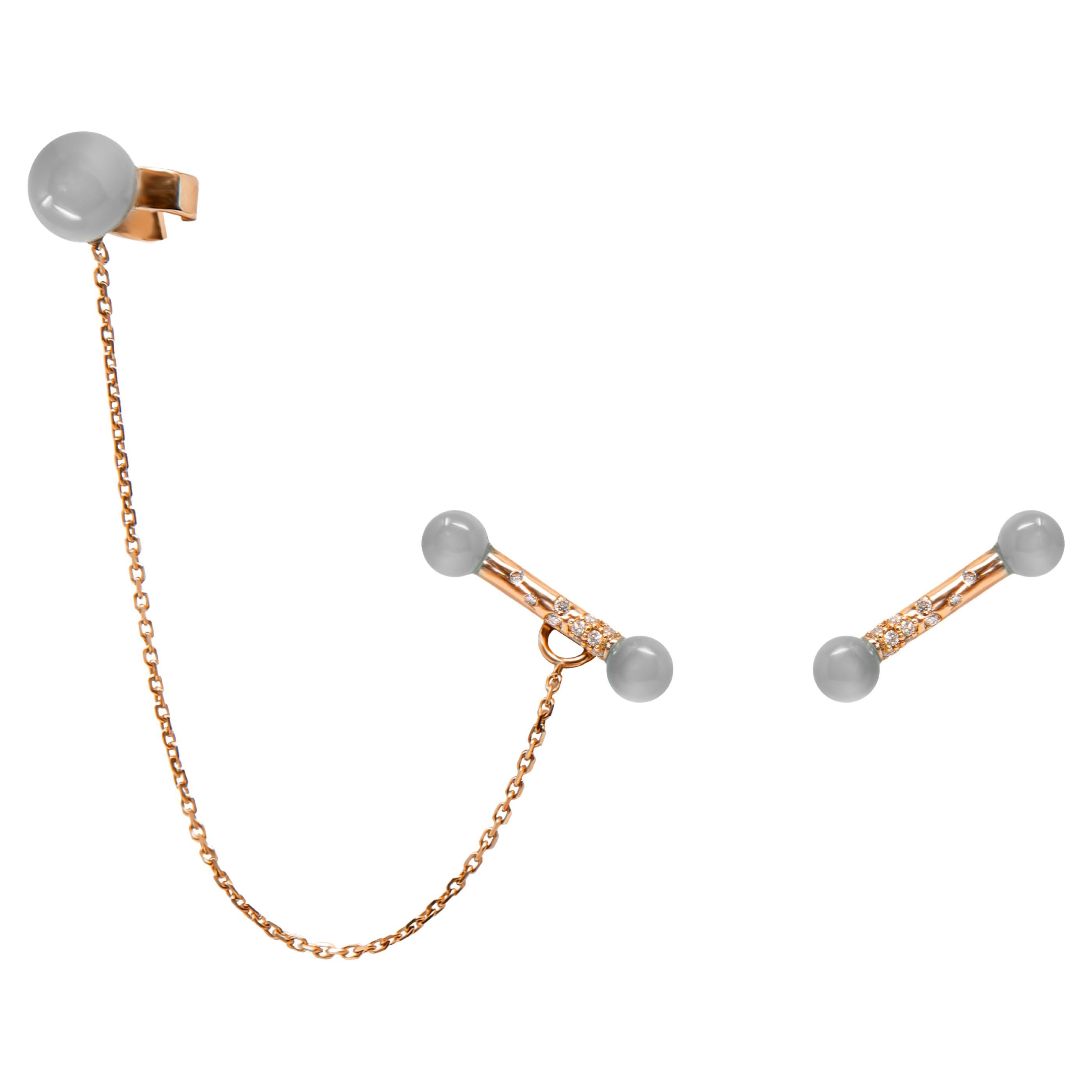 GREY MOONSTONES Diamond Pink Gold Earrings