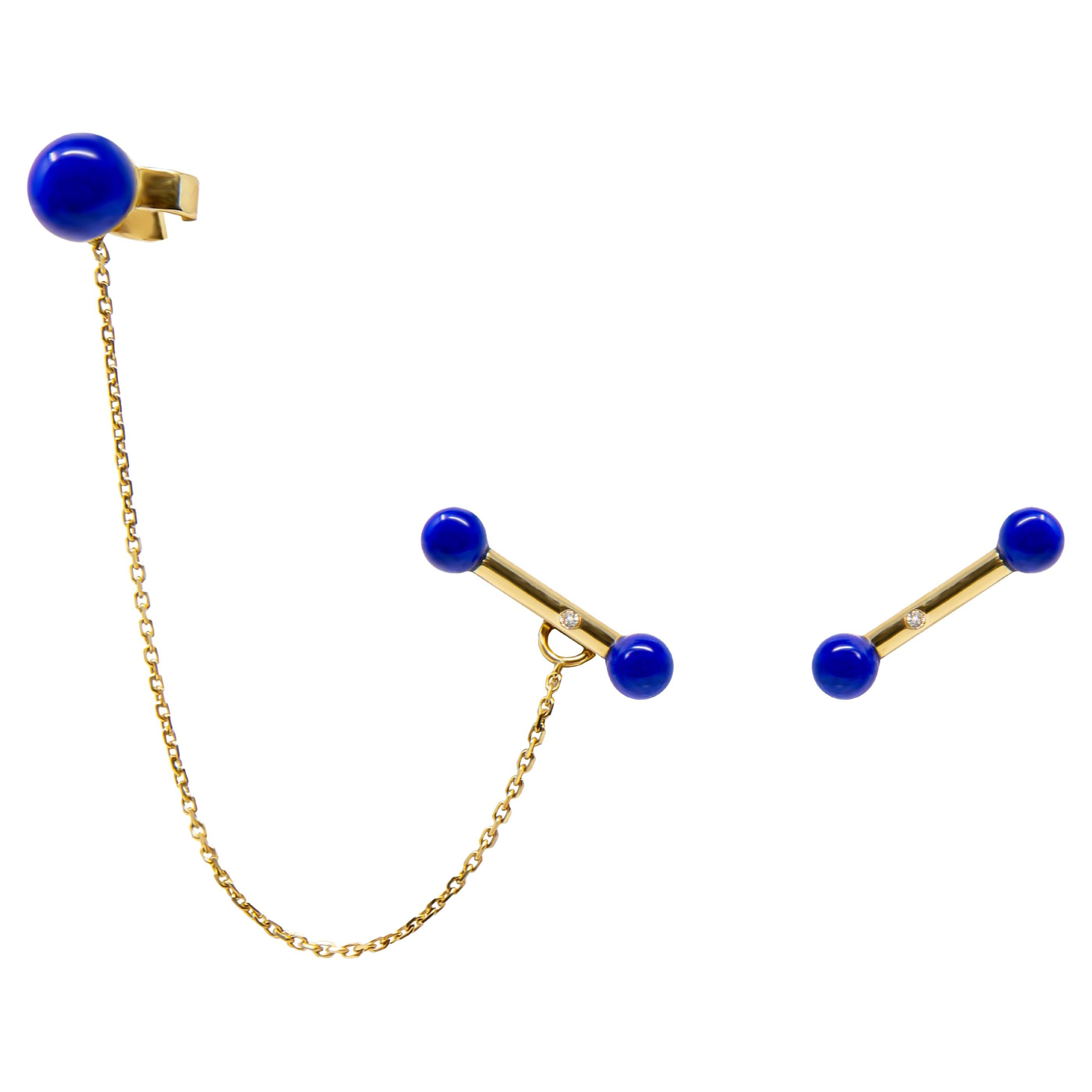 LAPIS LAZULI Diamond Yellow Gold Earrings For Sale