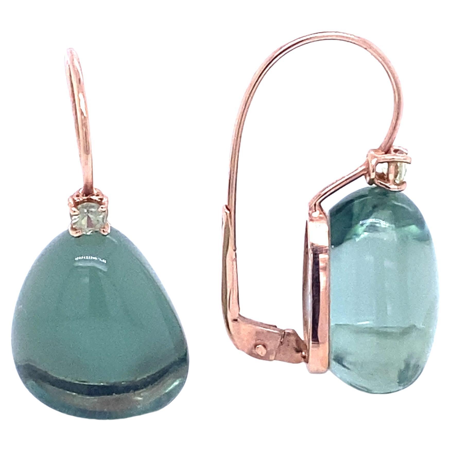 Earrings in Pink Gold and Hydro Light Emerald and Green Sapphire For Sale