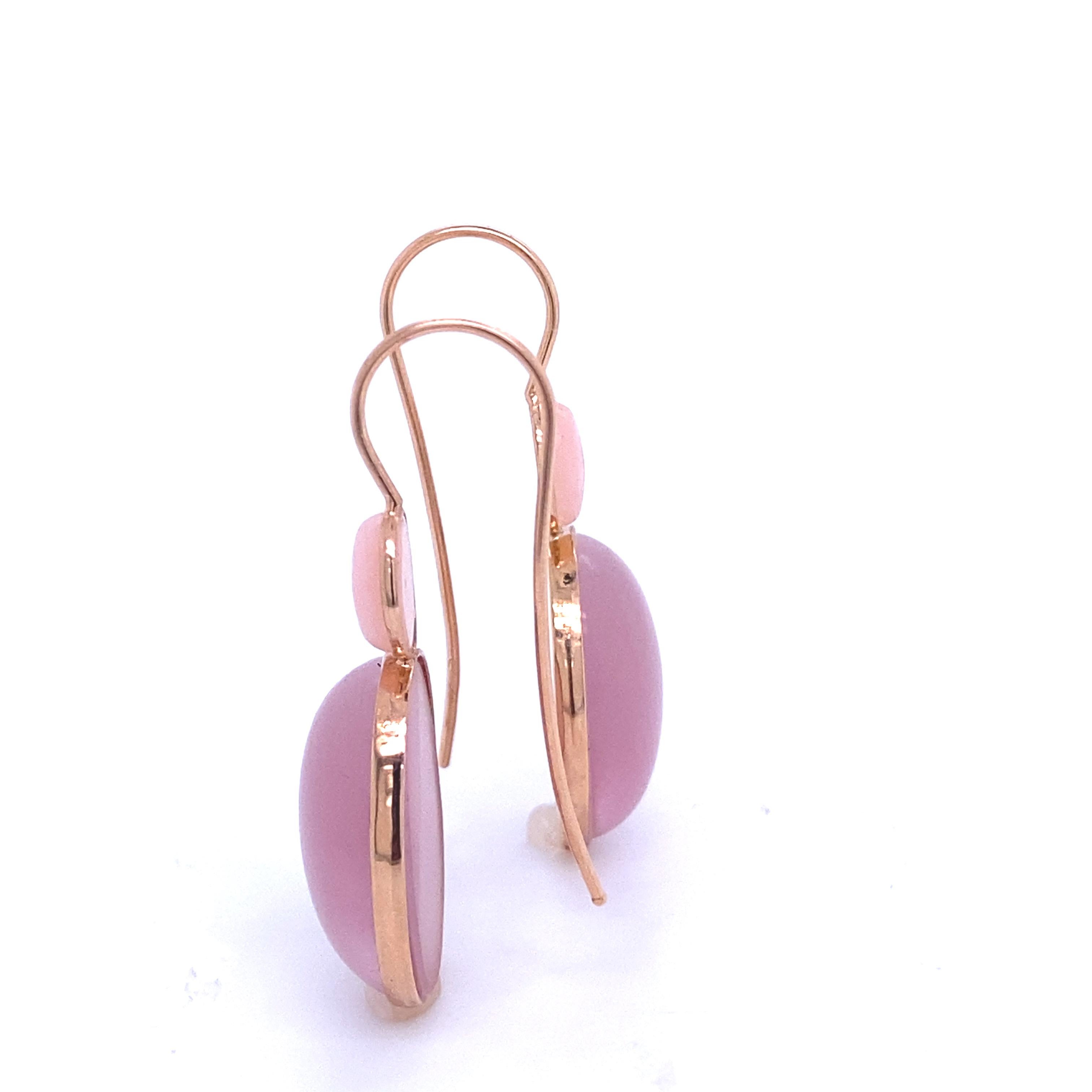 Women's or Men's Earrings in Pink Gold Cabochon of Opal and Pink Quartz For Sale