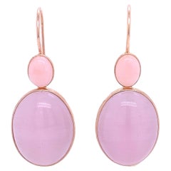 Boucles d'oreilles en or rose avec cabochon d'opale et quartz rose