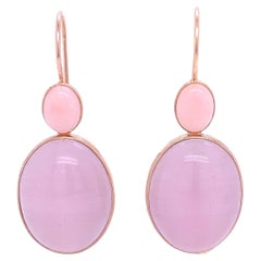 Ohrringe aus Roségold mit Cabochons aus Opal und Rosenquarz