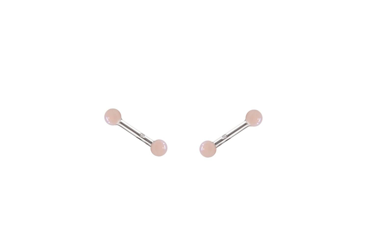 Art Deco PINK OPAL Diamond White Gold Earrings with Cuff For Sale