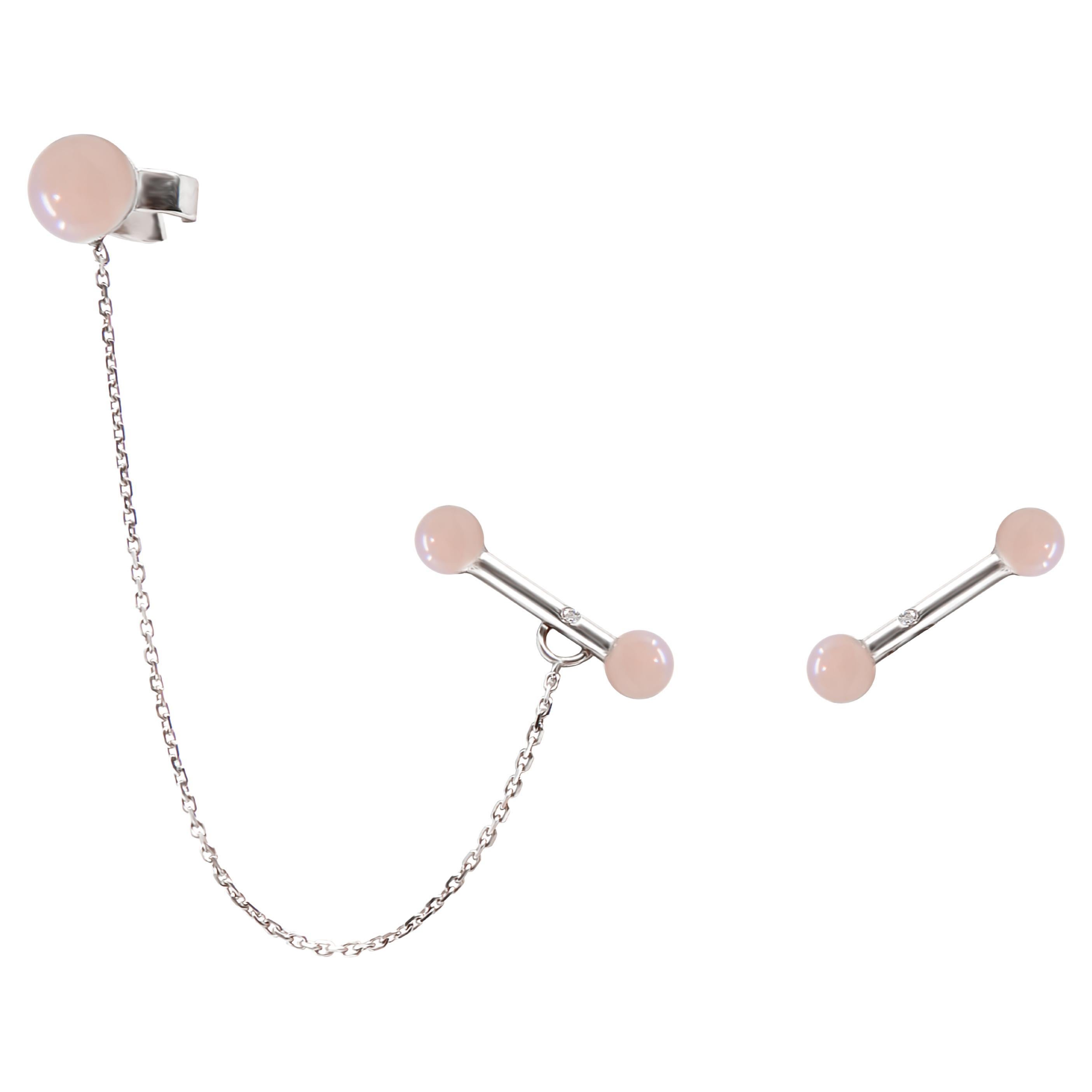 Boucles d'oreilles poignets en or blanc avec diamants roses OPAL en vente