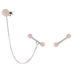 PINK OPAL Diamond White Gold Earrings with Cuff
