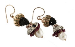 Earrings in Gold, Silver, Precious Stones, Tsavorite, Pearl Diamond and Ebony