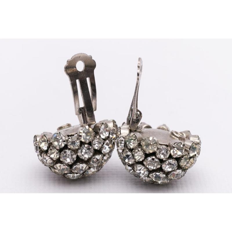 Earrings in Silver-Plate and Rhinsetones In Excellent Condition For Sale In SAINT-OUEN-SUR-SEINE, FR