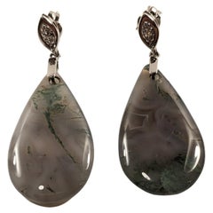  Earrings in White Gold and Gray Veined Quartz