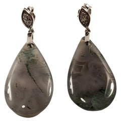 Earrings in White Gold and Gray Veined Quartz