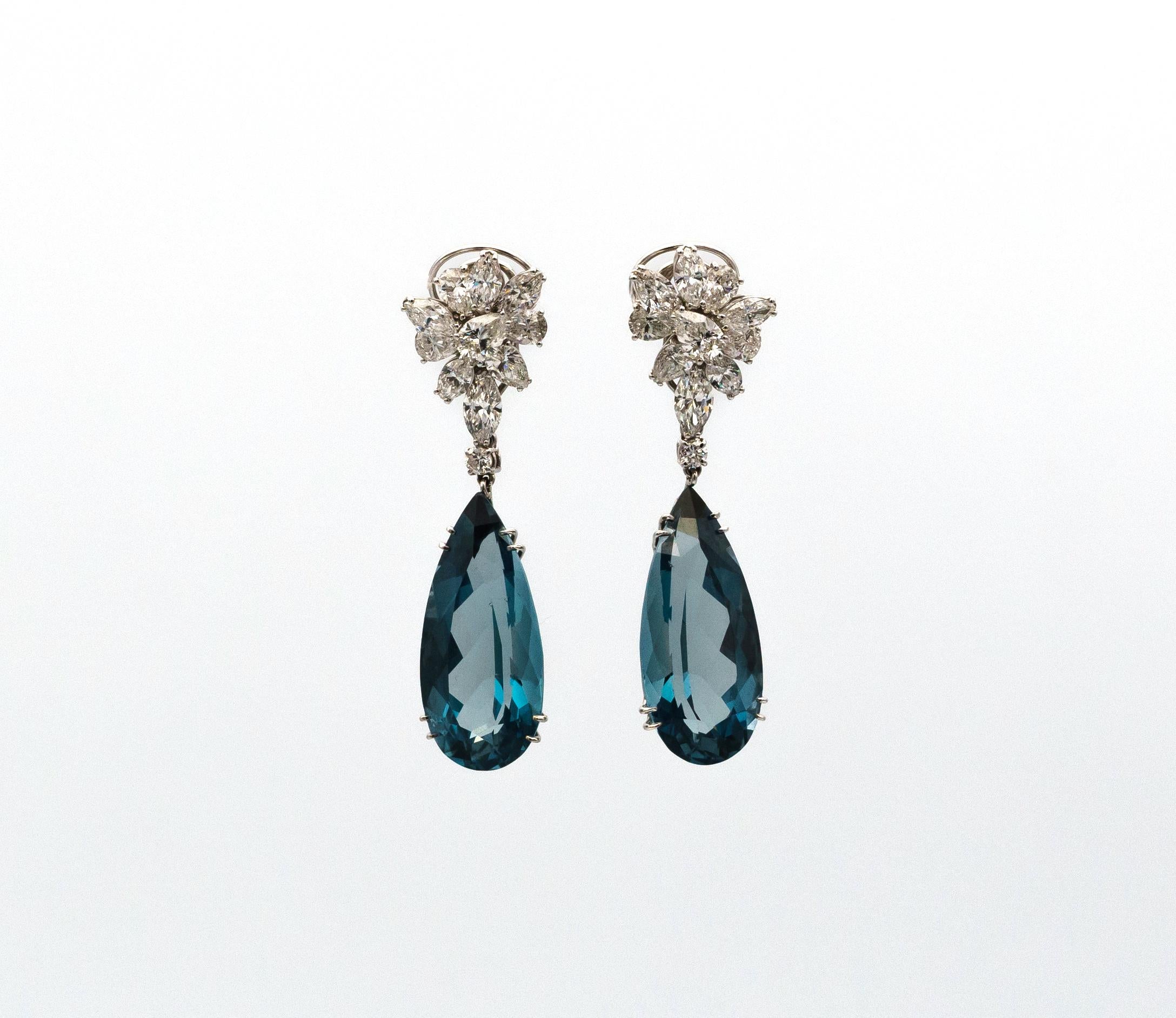 Modern Earrings in white gold set with diamonds, tourmaline, topaze, morganite, pearls For Sale