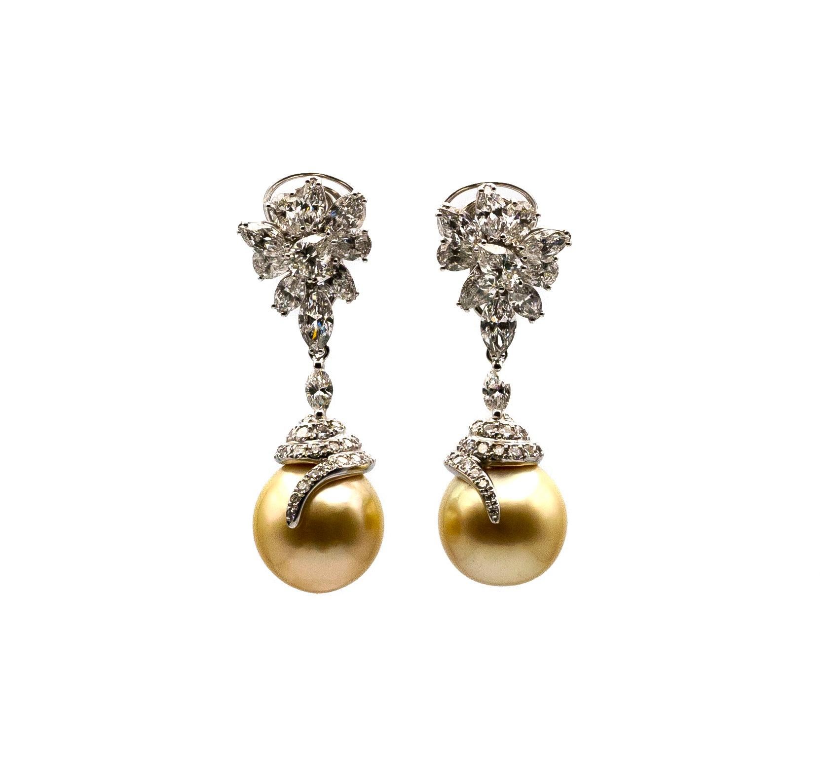 Women's Earrings in white gold set with diamonds, tourmaline, topaze, morganite, pearls For Sale