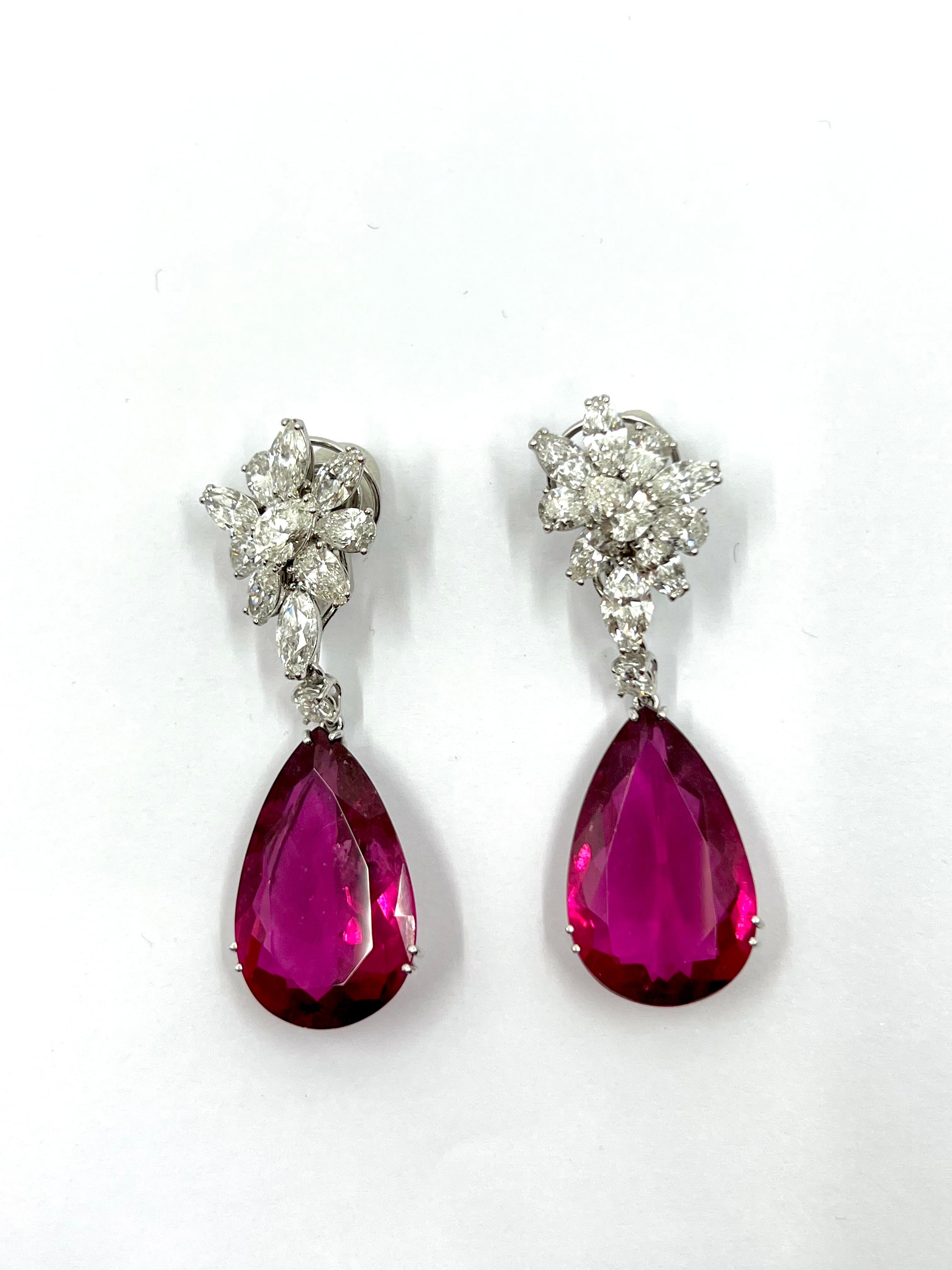 Earrings in white gold set with diamonds, tourmaline, topaze, morganite, pearls For Sale 1