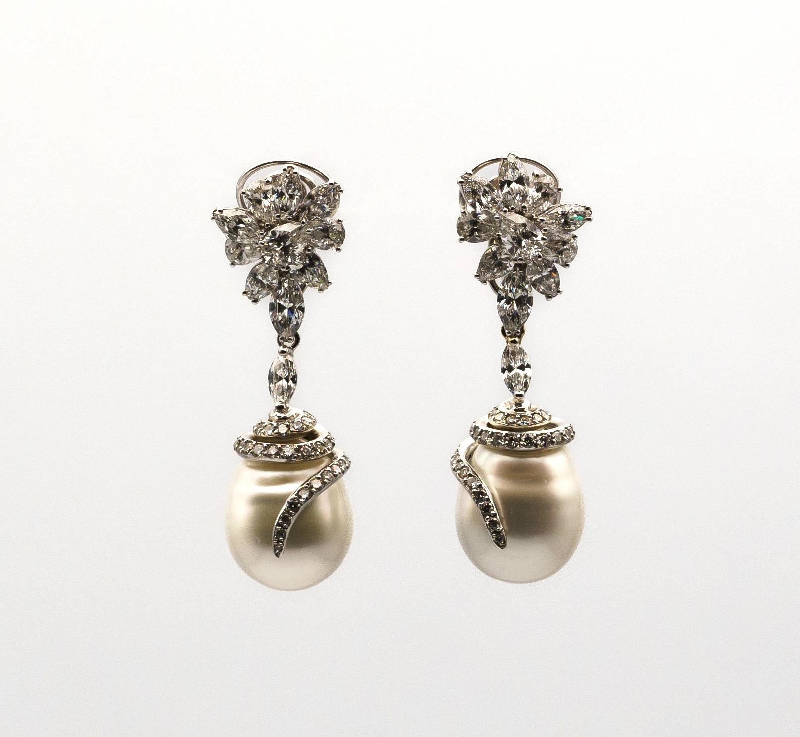 Earrings in white gold set with diamonds, tourmaline, topaze, morganite, pearls For Sale 2