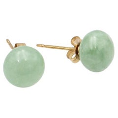 Earrings in yellow gold (0.375) with 2 spherical shaped jades