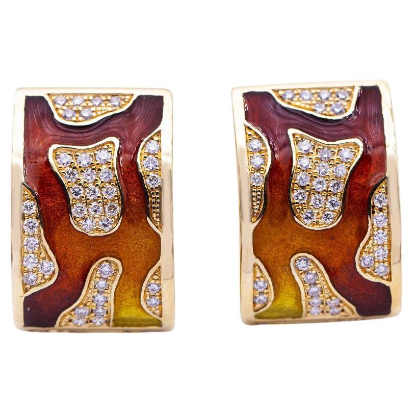 Earrings in Yellow Gold and Enamel For Sale