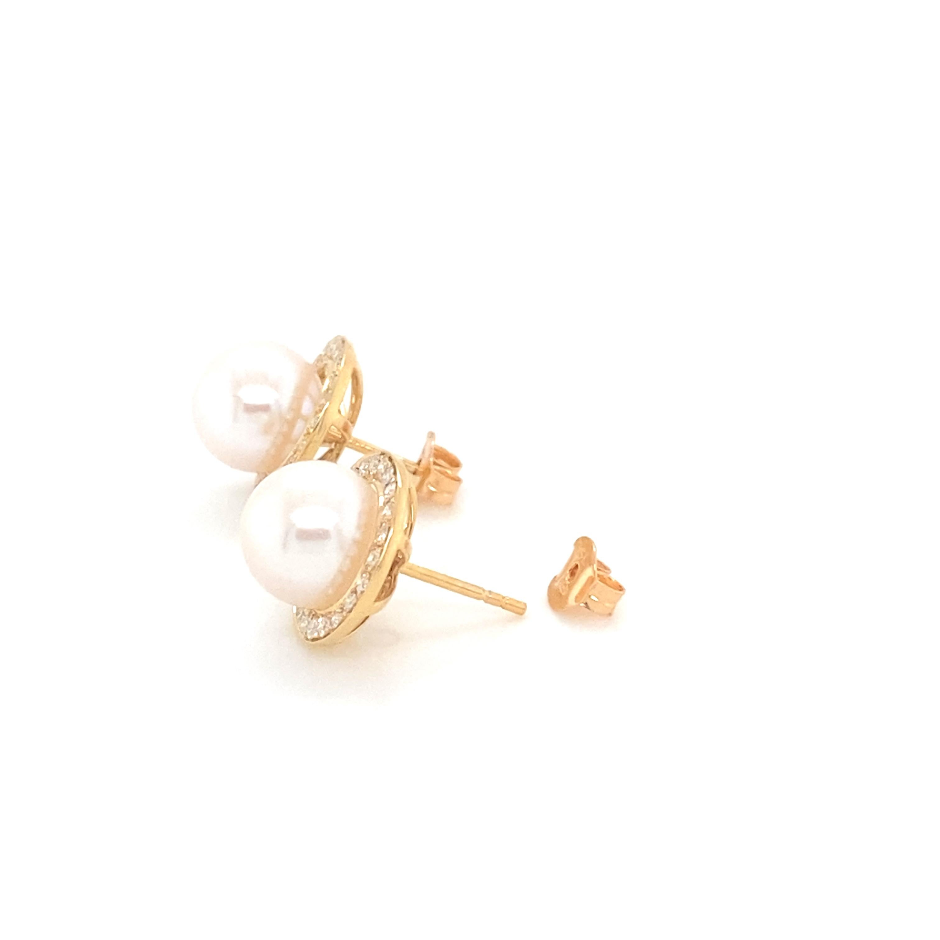 Earrings Interchangeable Cultured Pearl and Diamonds and Yellow Gold 18 Karat  For Sale 3