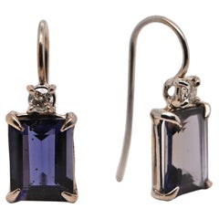 Earrings Iolite Diamonds 0, 12 Carats White Gold 18 Carats