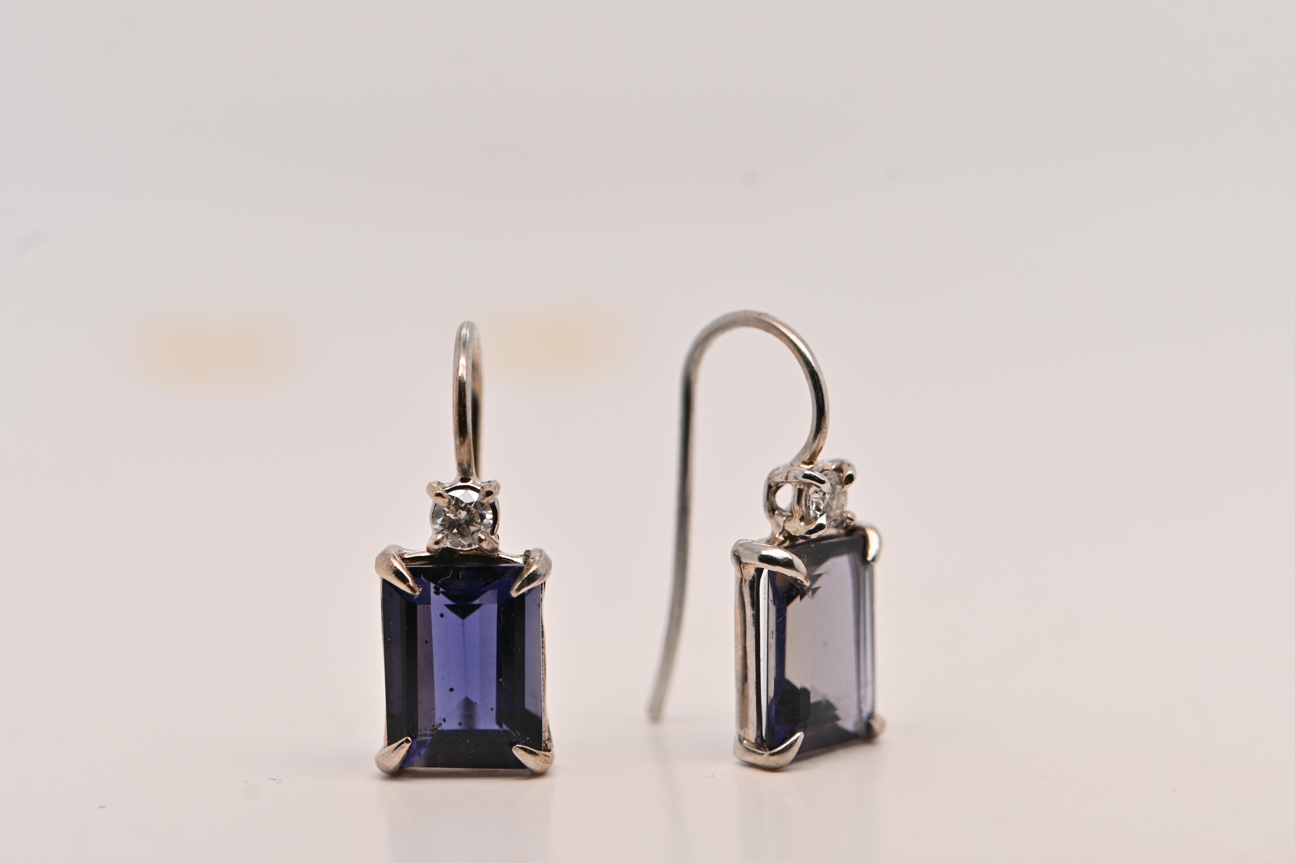 Earrings Iolite Diamonds 0, 12 Carats White Gold 18 Carats In New Condition For Sale In Vannes, FR