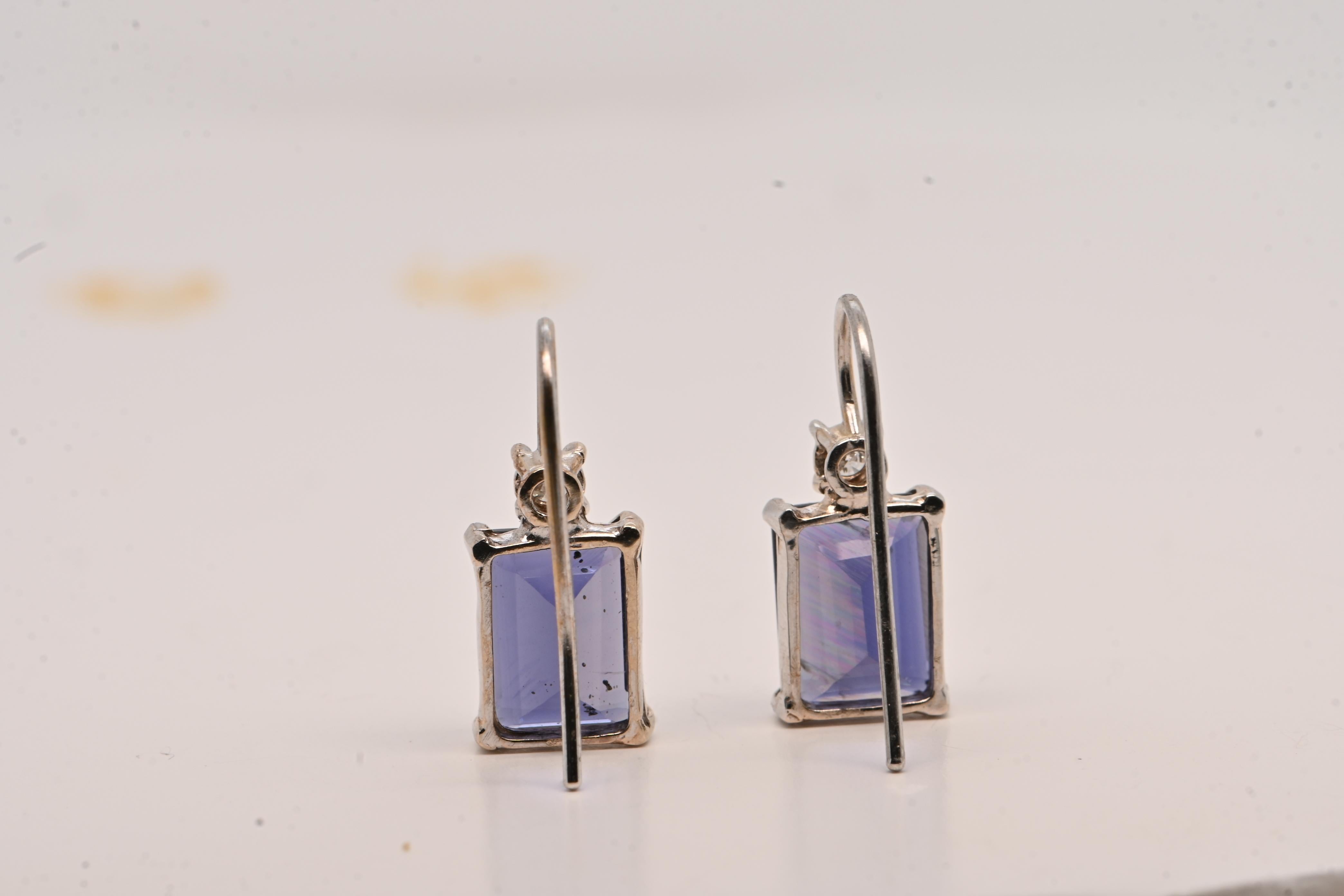 Women's or Men's Earrings Iolite Diamonds 0, 12 Carats White Gold 18 Carats For Sale