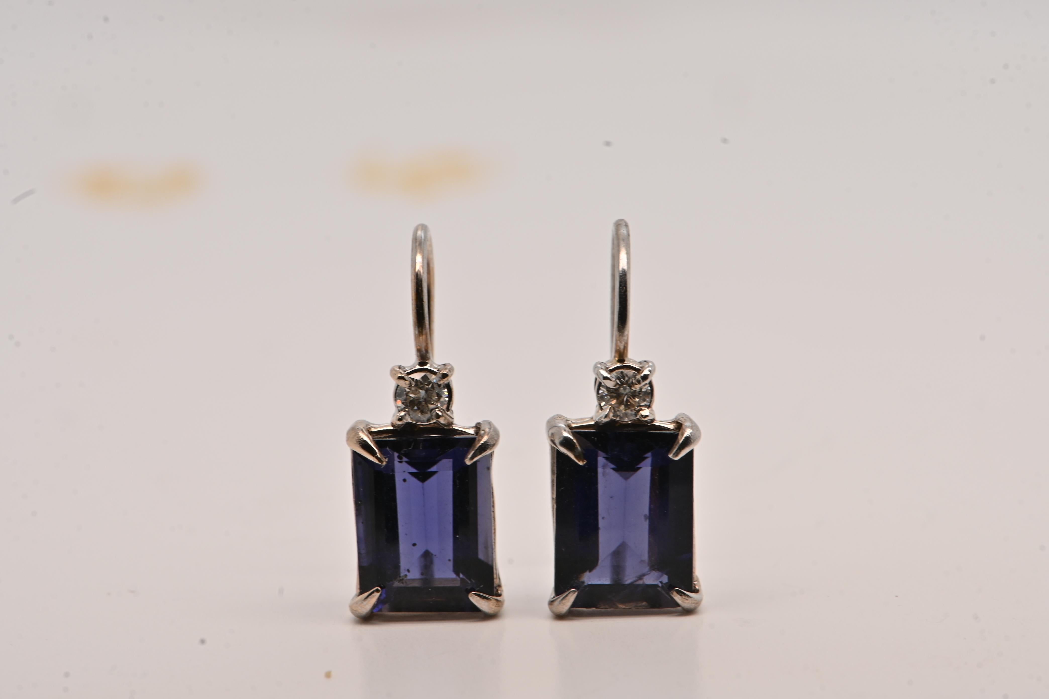 Earrings Iolite Diamonds 0, 12 Carats White Gold 18 Carats For Sale 1