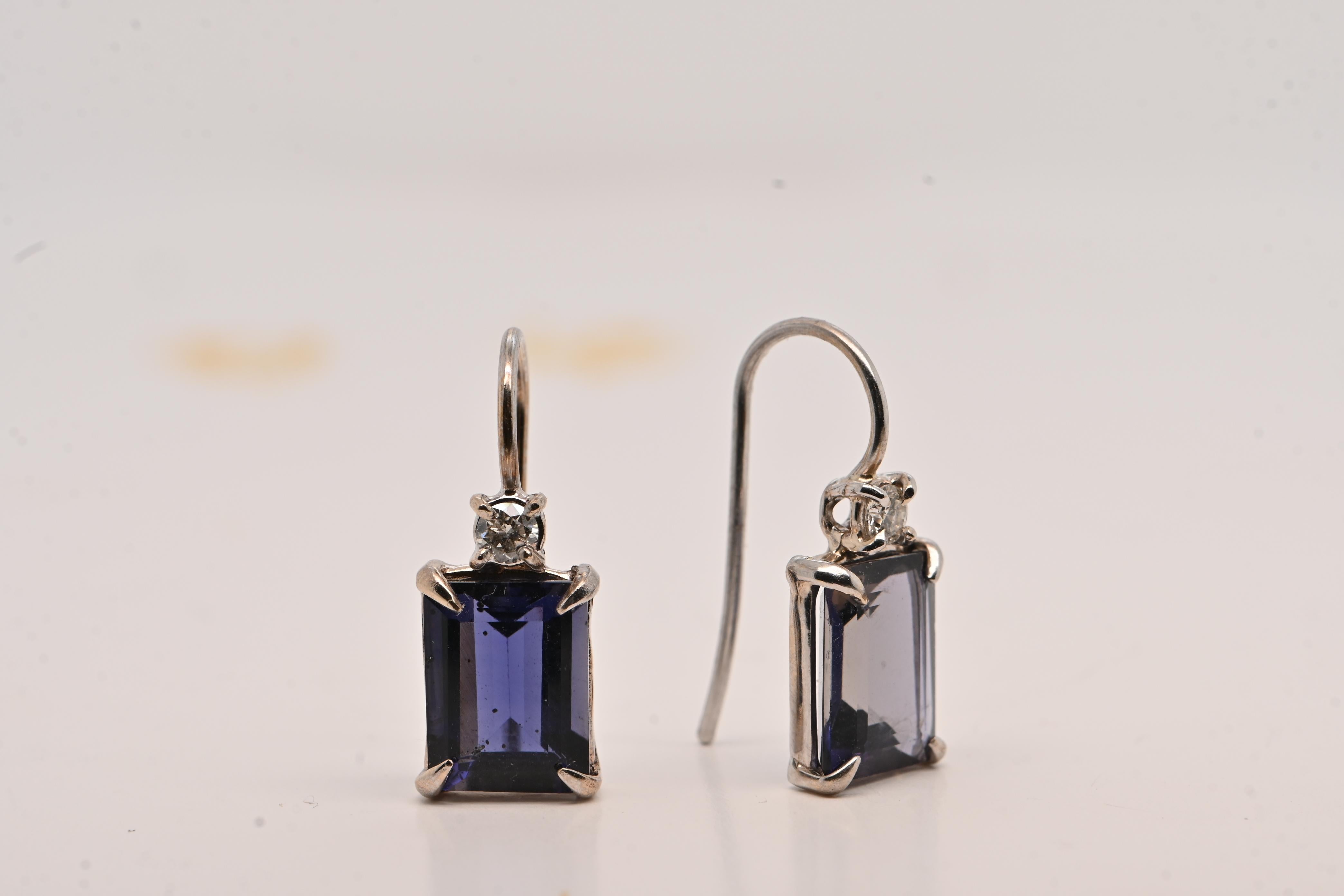 Earrings Iolite Diamonds 0, 12 Carats White Gold 18 Carats For Sale 2