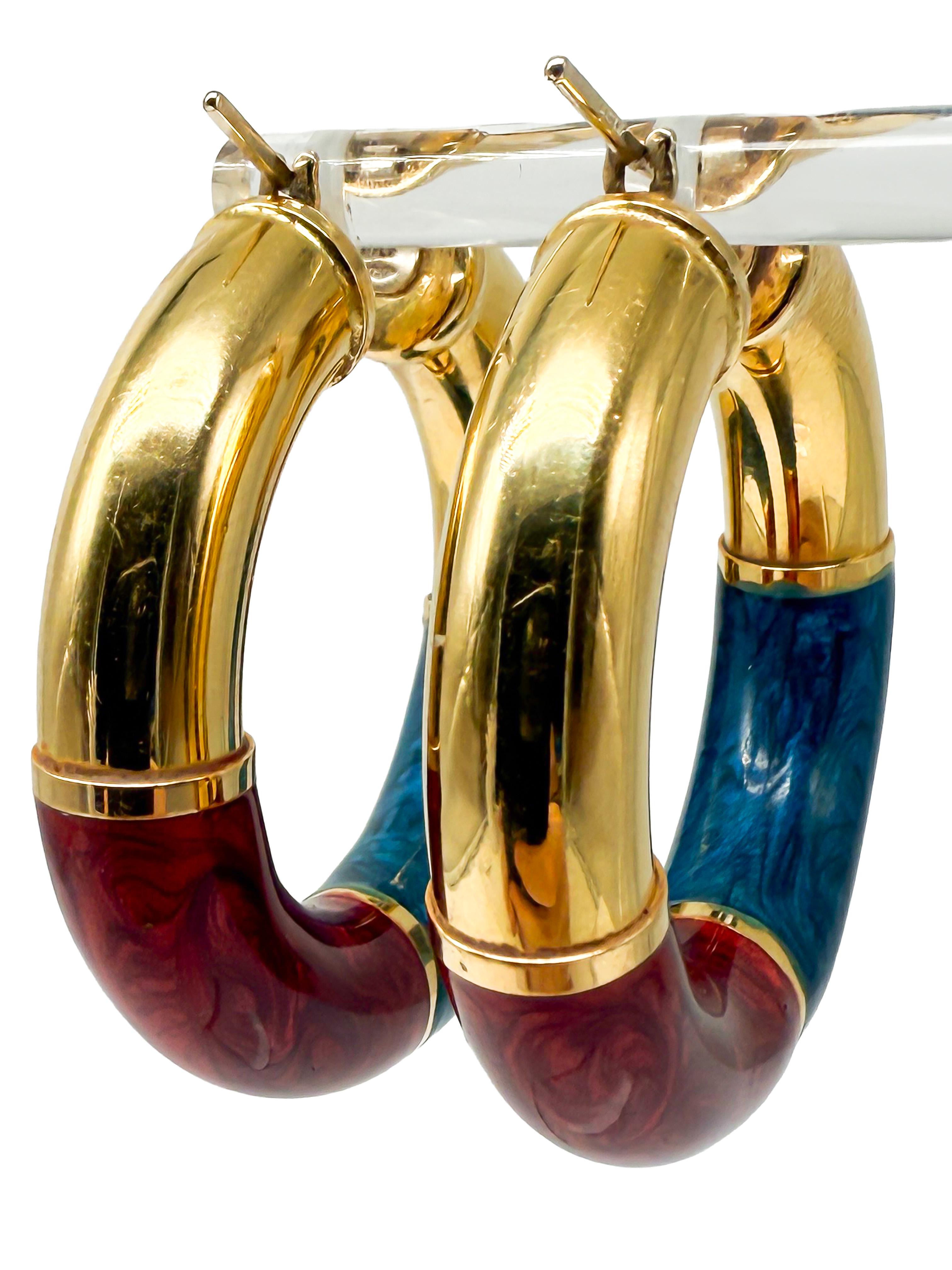 Contemporain Boucles d'oreilles Italie, or jaune 18K, émail en vente