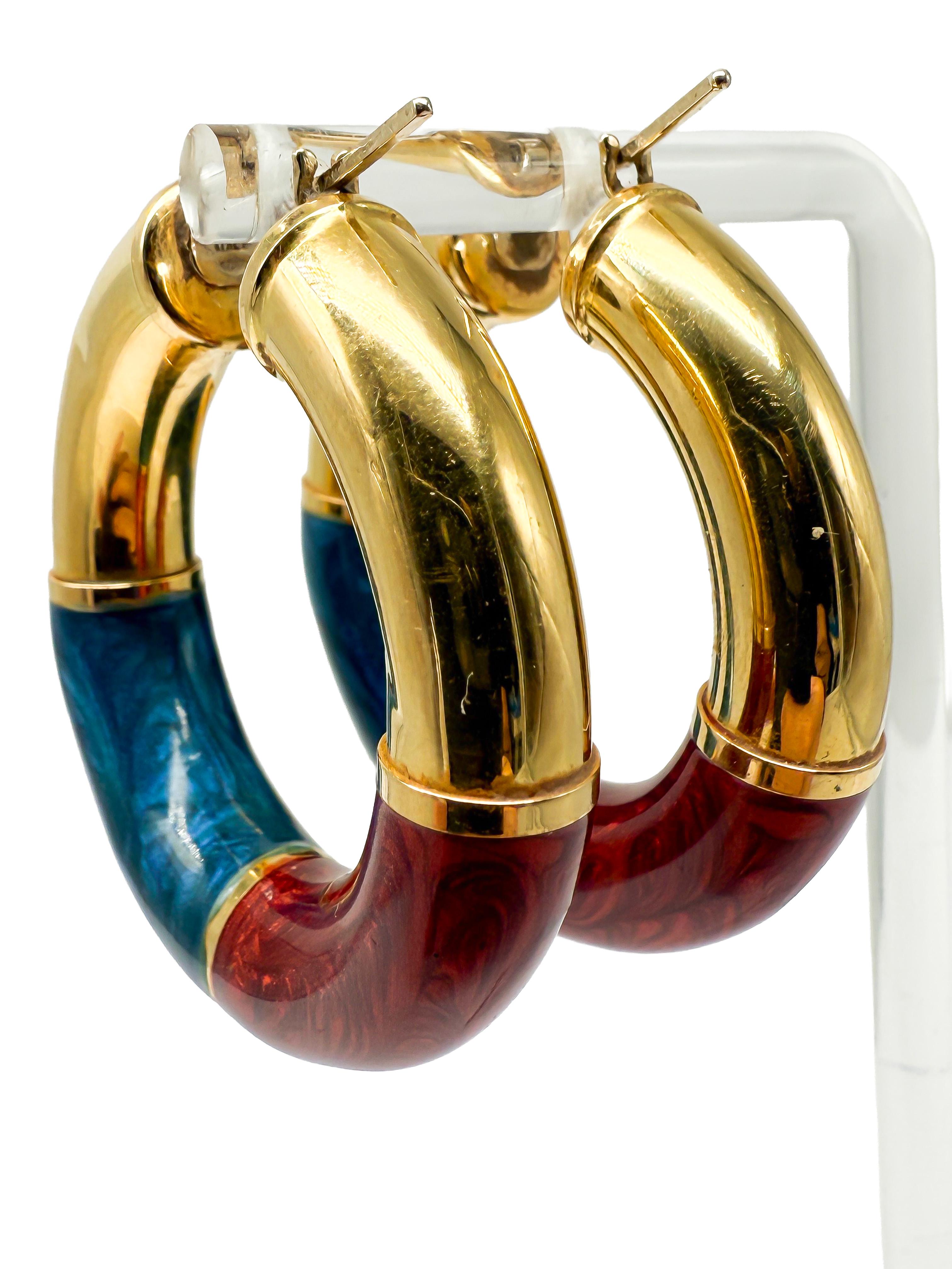 Boucles d'oreilles Italie, or jaune 18K, émail Bon état - En vente à Berlin, DE