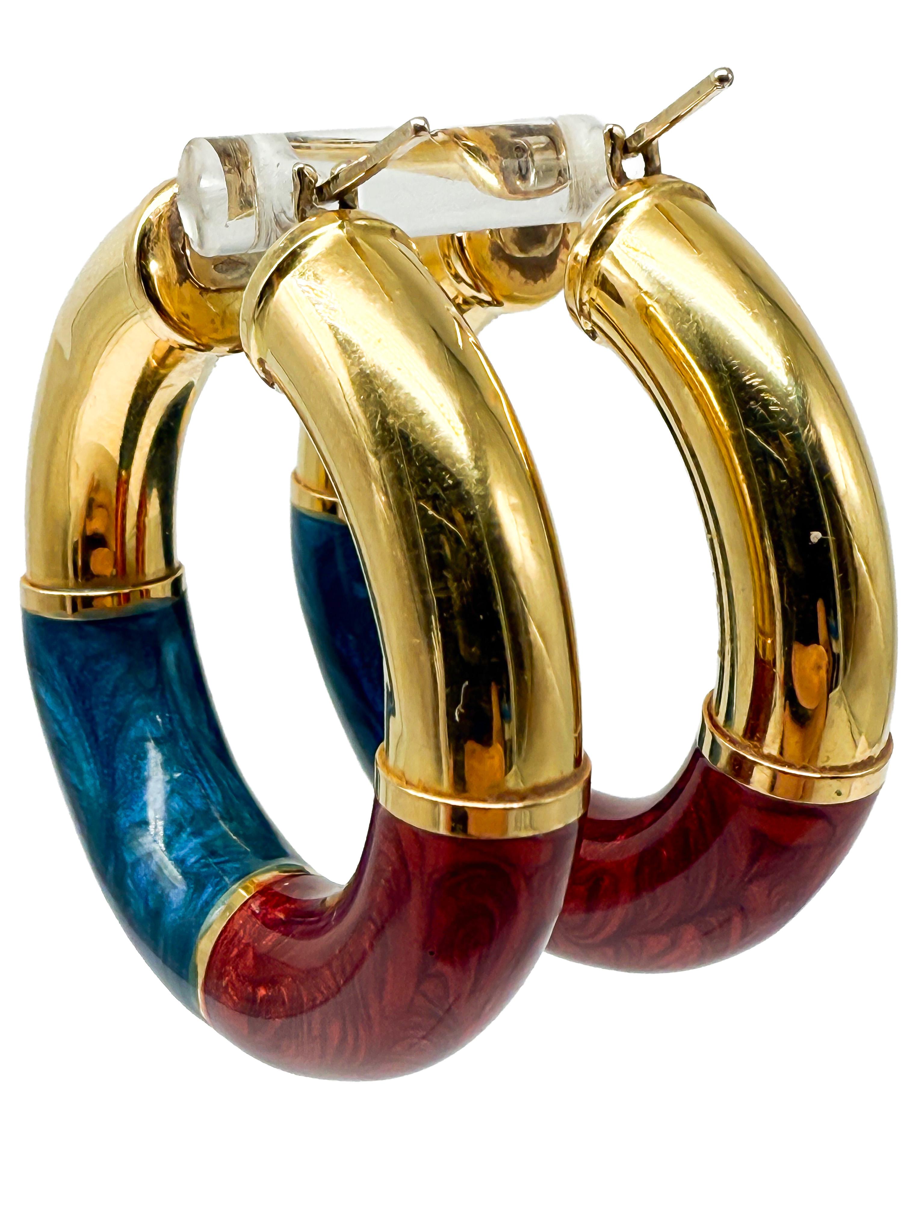 Boucles d'oreilles Italie, or jaune 18K, émail Unisexe en vente