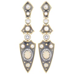 Diamonds White Topaz Opal Lance Earrings in 18k Yellow gold by Elie Top