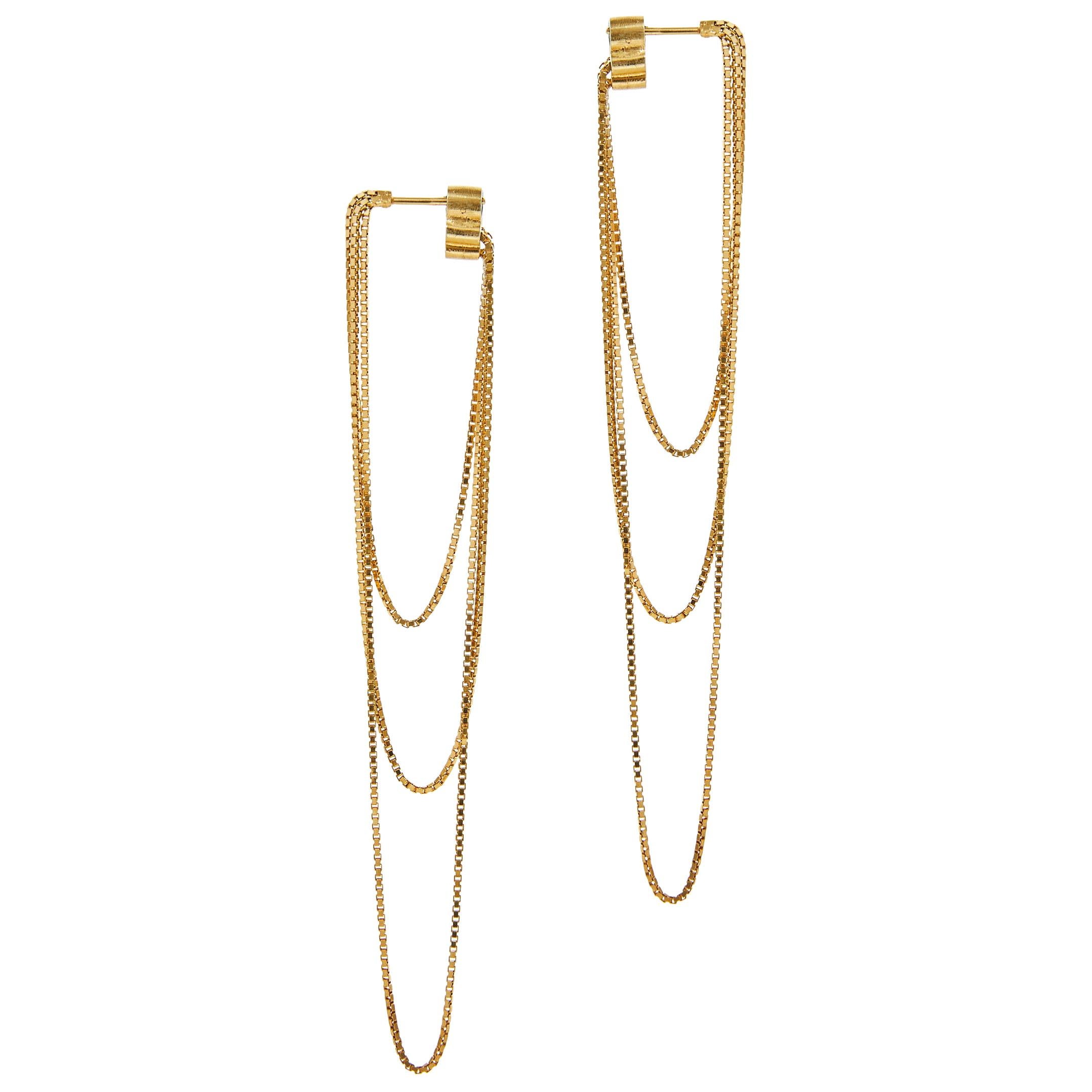 Earrings Long Minimal 18k Gold-Plated Silver Box Chain Movement Greek Earrings For Sale