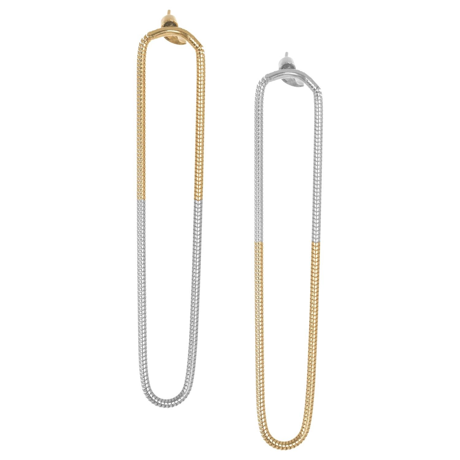 Earrings Long Minimal Snake Chain 18 Karat Gold-Plated Silver Mixed Greek For Sale