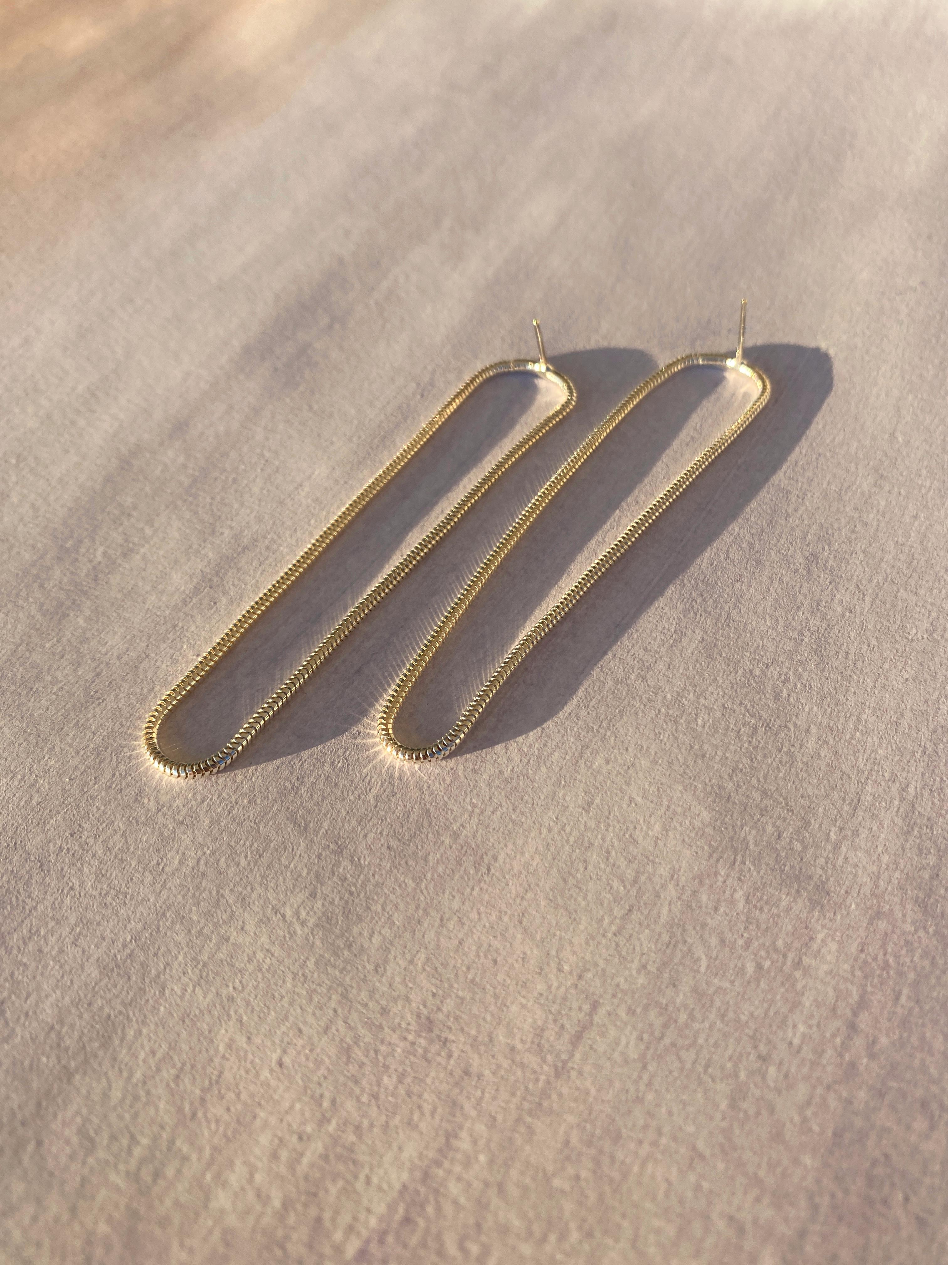 Earrings Long Minimal Snake Chain 18 Karat Gold-Plated Silver Greek Earrings In New Condition For Sale In Athens, GR