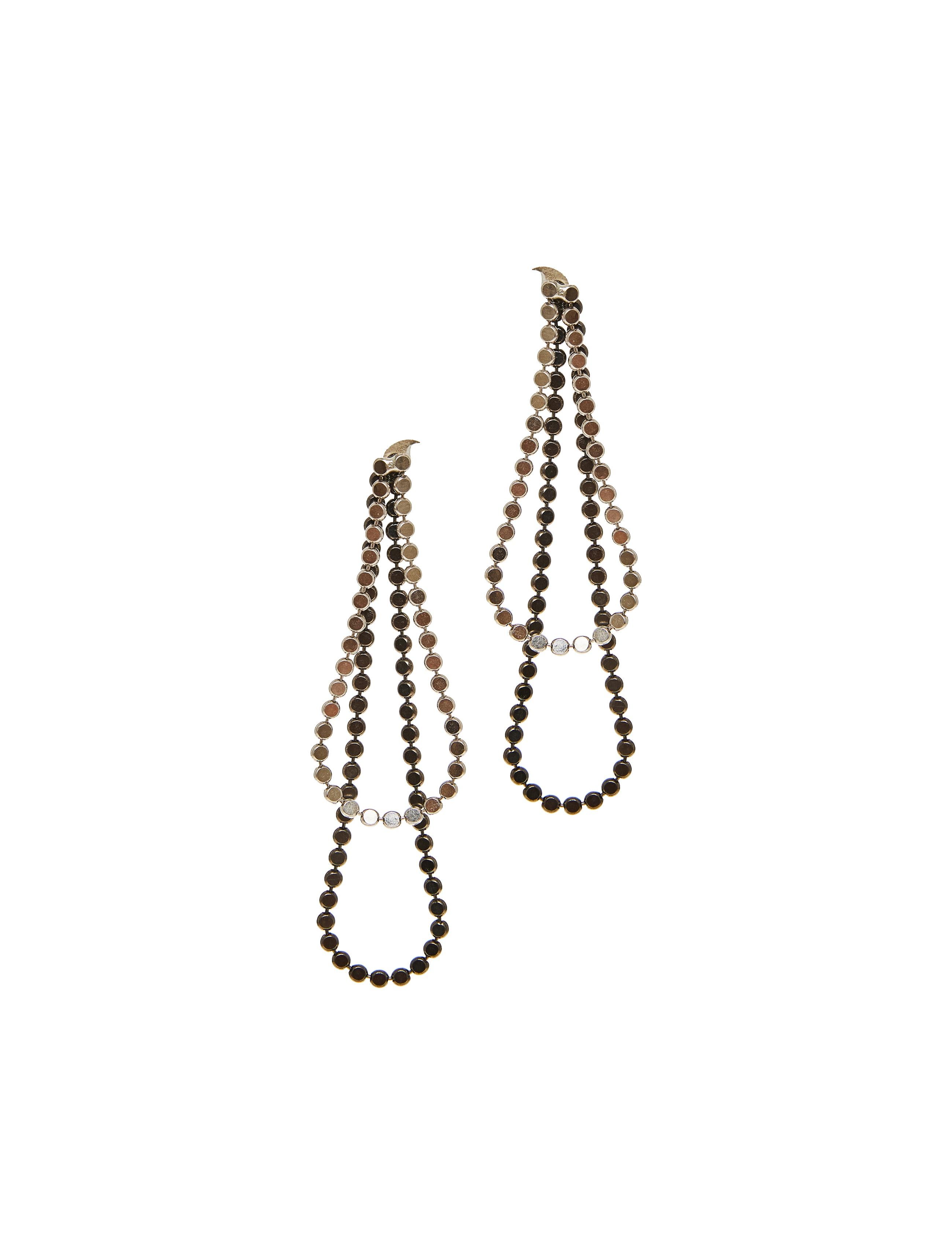 Earrings Long Round Motif Chain Sterling Silver Black Rhodium Greek Earrings In New Condition For Sale In Athens, GR