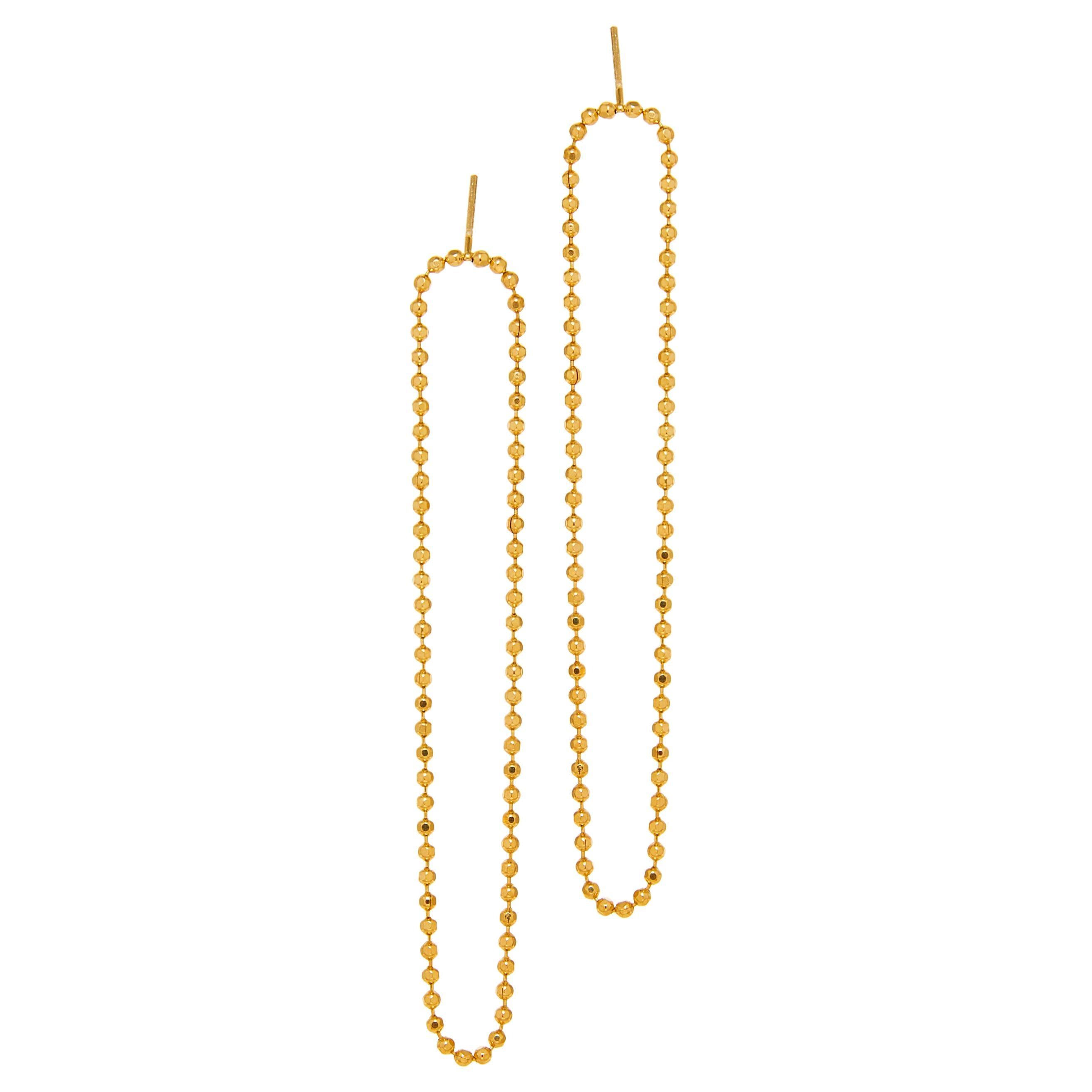 Earrings Long Slim Beaded Ball Motif Chain 18k Gold-Plated Silver Greek Jewelry