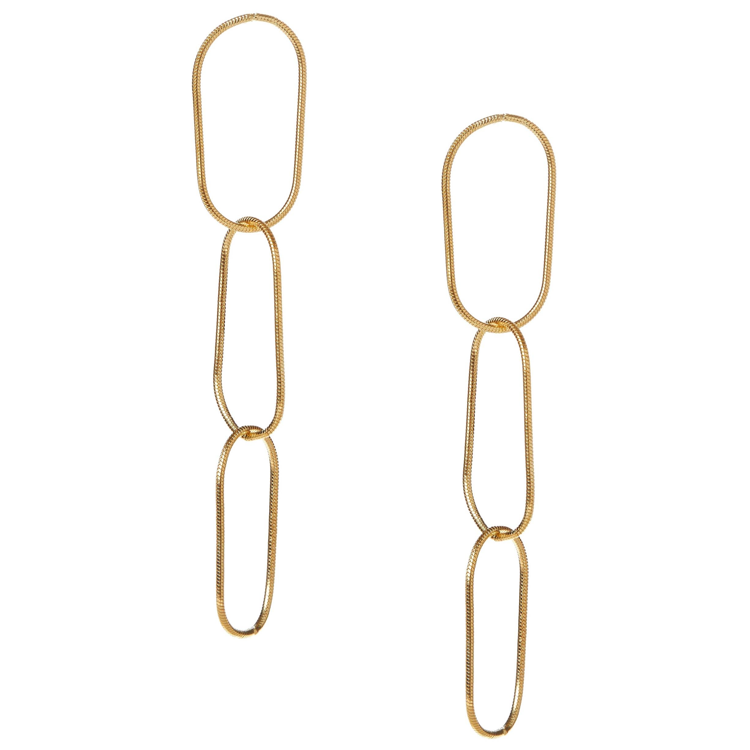 Earrings Long Snake Chain 18k Gold-Plated Silver Large Hoop Shape Greek Earrings For Sale