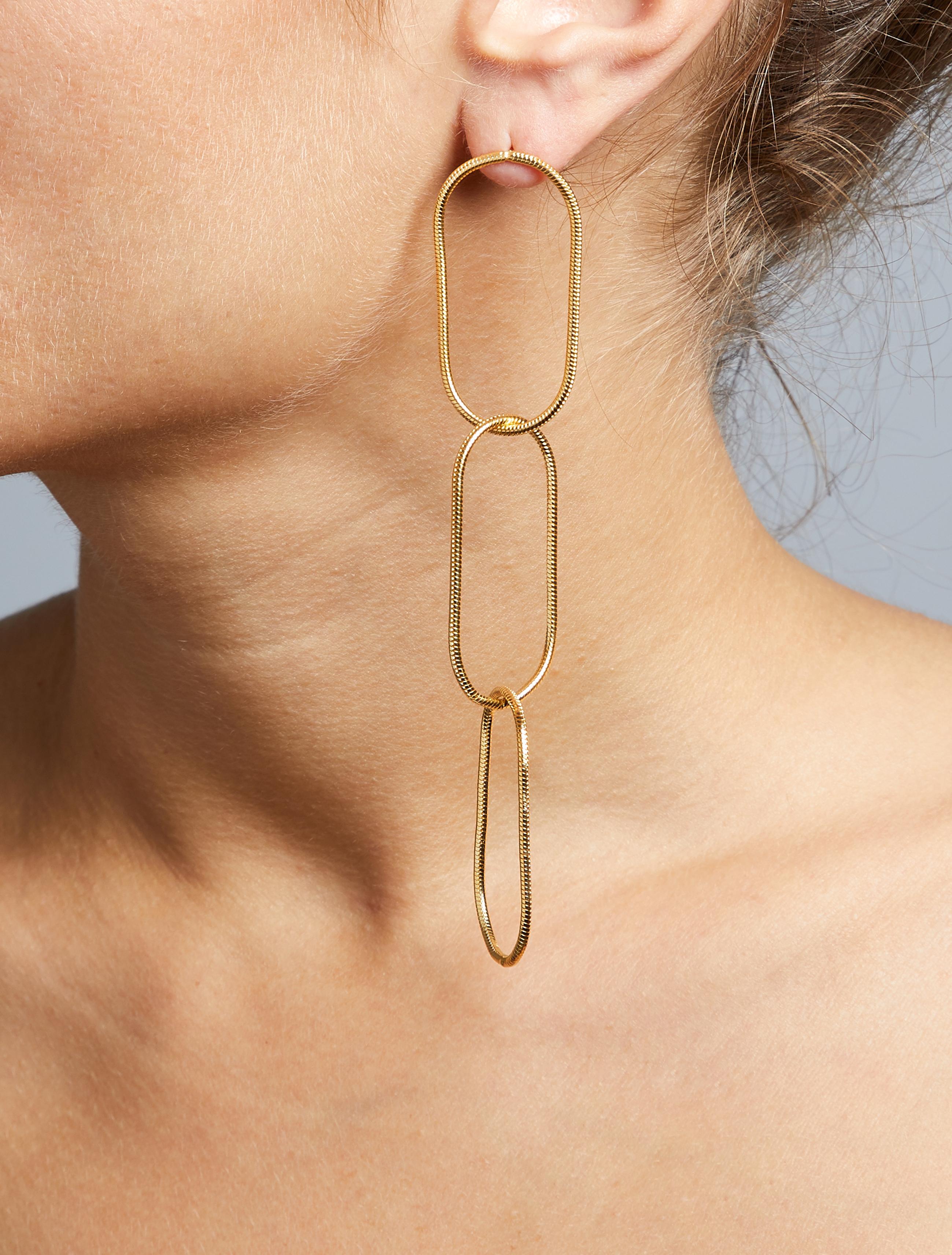 Women's Earrings Long Snake Chain 18k Gold-Plated Silver Large Hoop Shape Greek Earrings For Sale