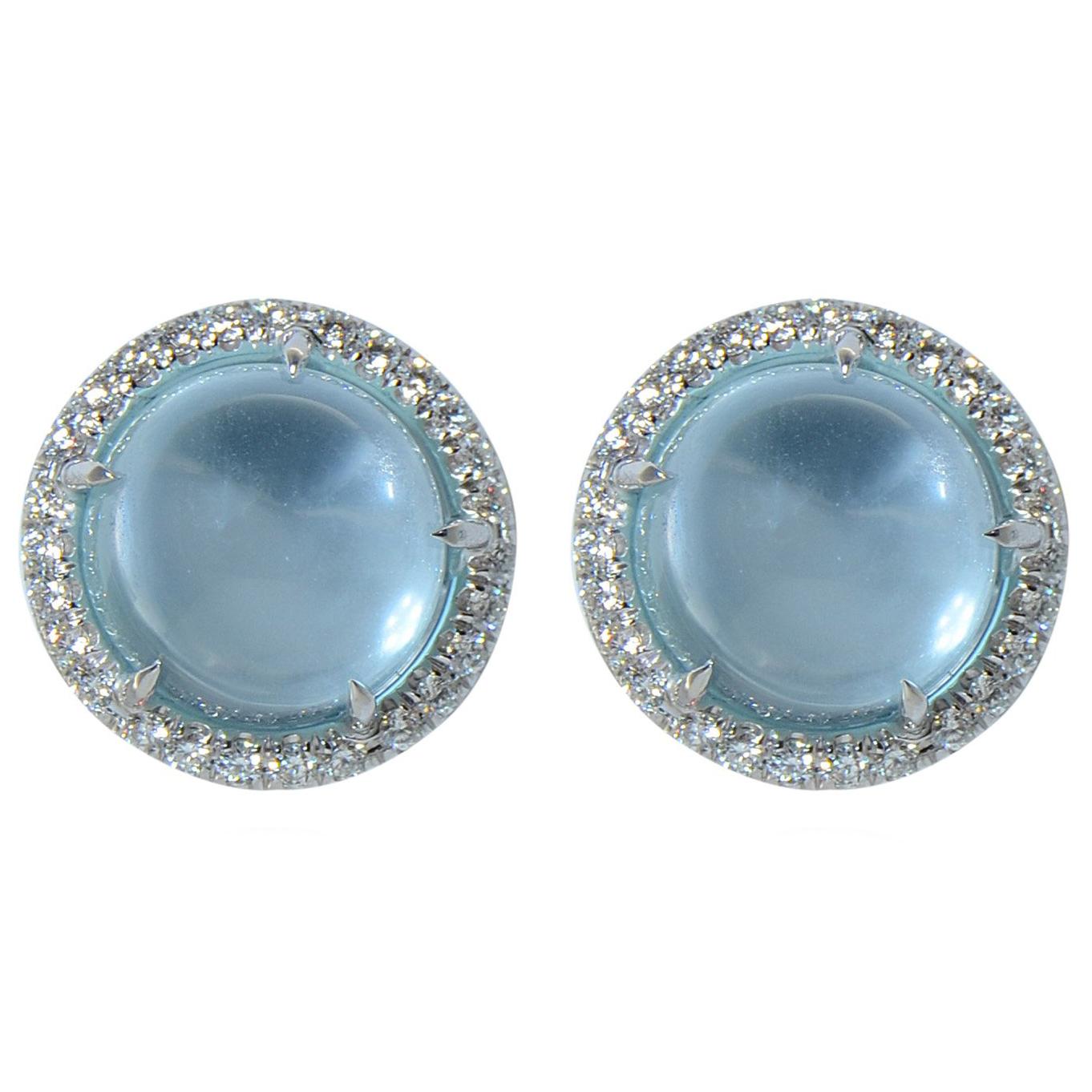 Earrings Margherita Burgener Blue Topaz Cabochon Diamond 18 Karat Gold