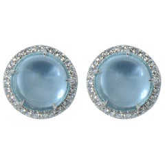 Earrings Margherita Burgener Blue Topaz Cabochon Diamond 18 Karat Gold