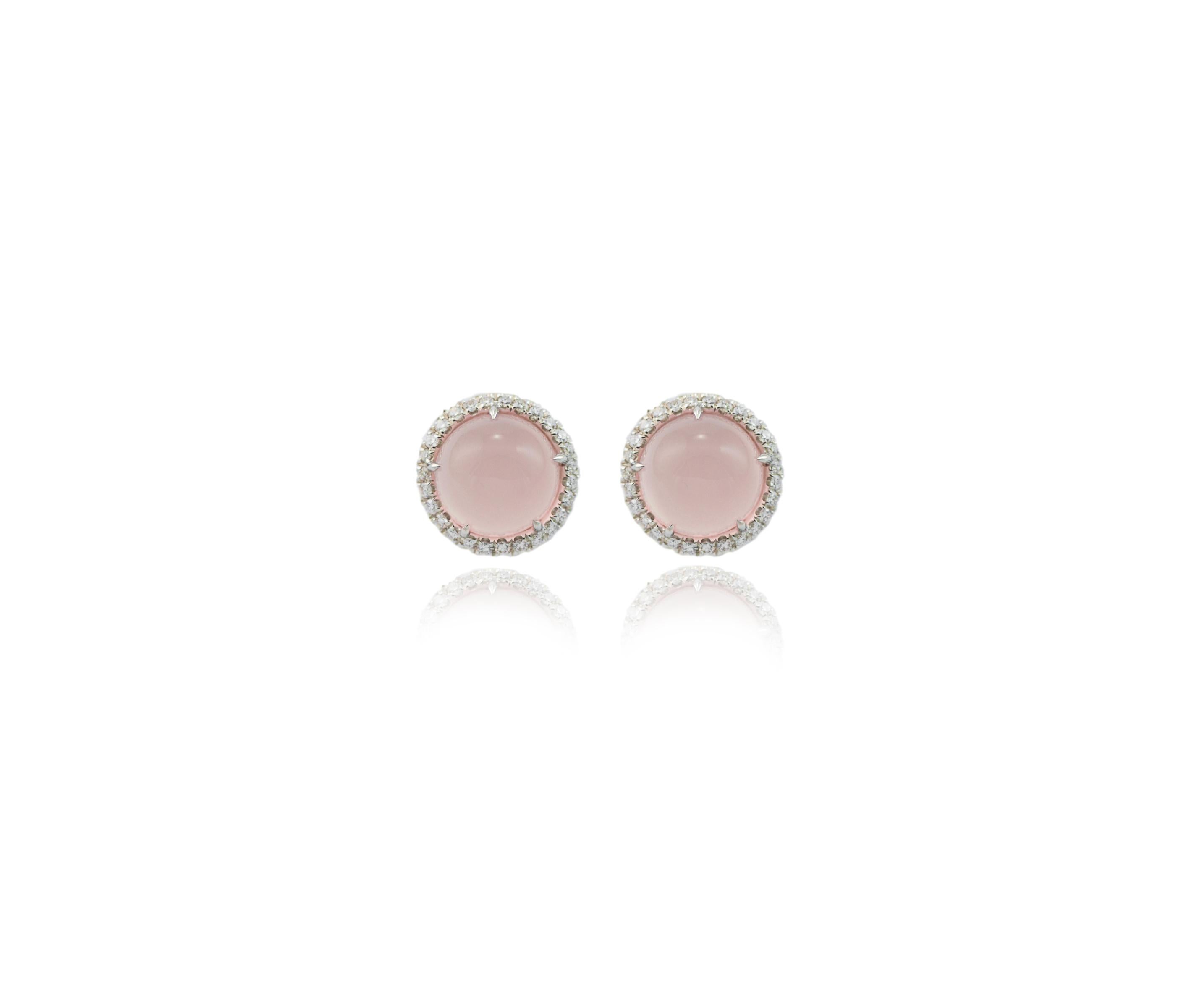 Women's  Pink Quartz Gold Diamond 0.48 Carat Earrings Handcrafted by Margherita Burgener