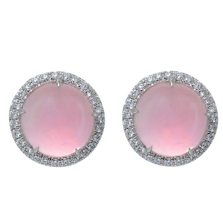  Pink Quartz Gold Diamond 0.48 Carat Earrings Handcrafted by Margherita Burgener