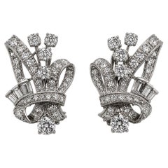 EARRINGS-Mid-Century Retro 4.35 Carat Diamond Stylized Bow Clips.