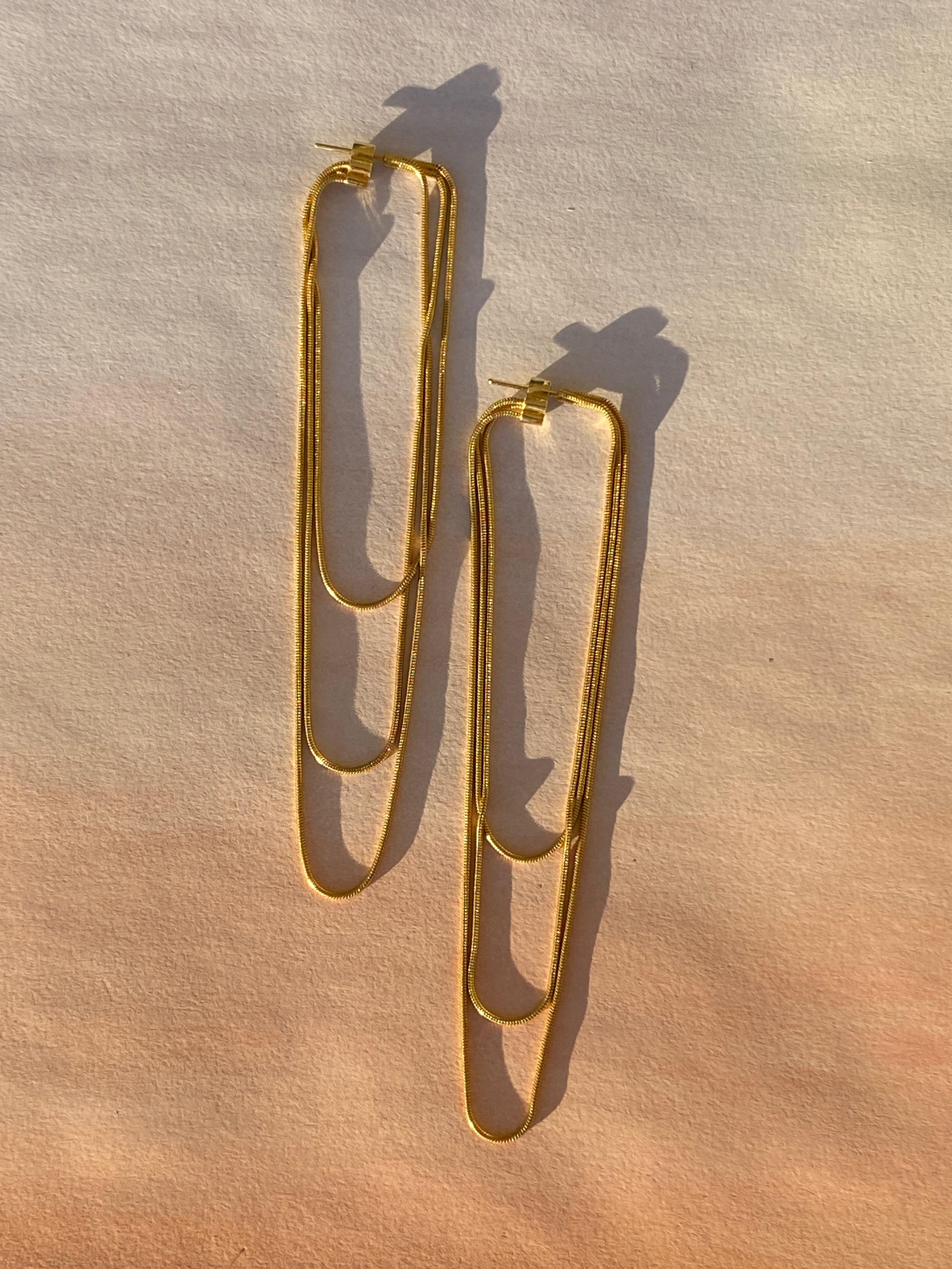 Earrings Long Minimal 18k Gold-Plated Silver Snake Chain Movement Greek Earrings For Sale 2