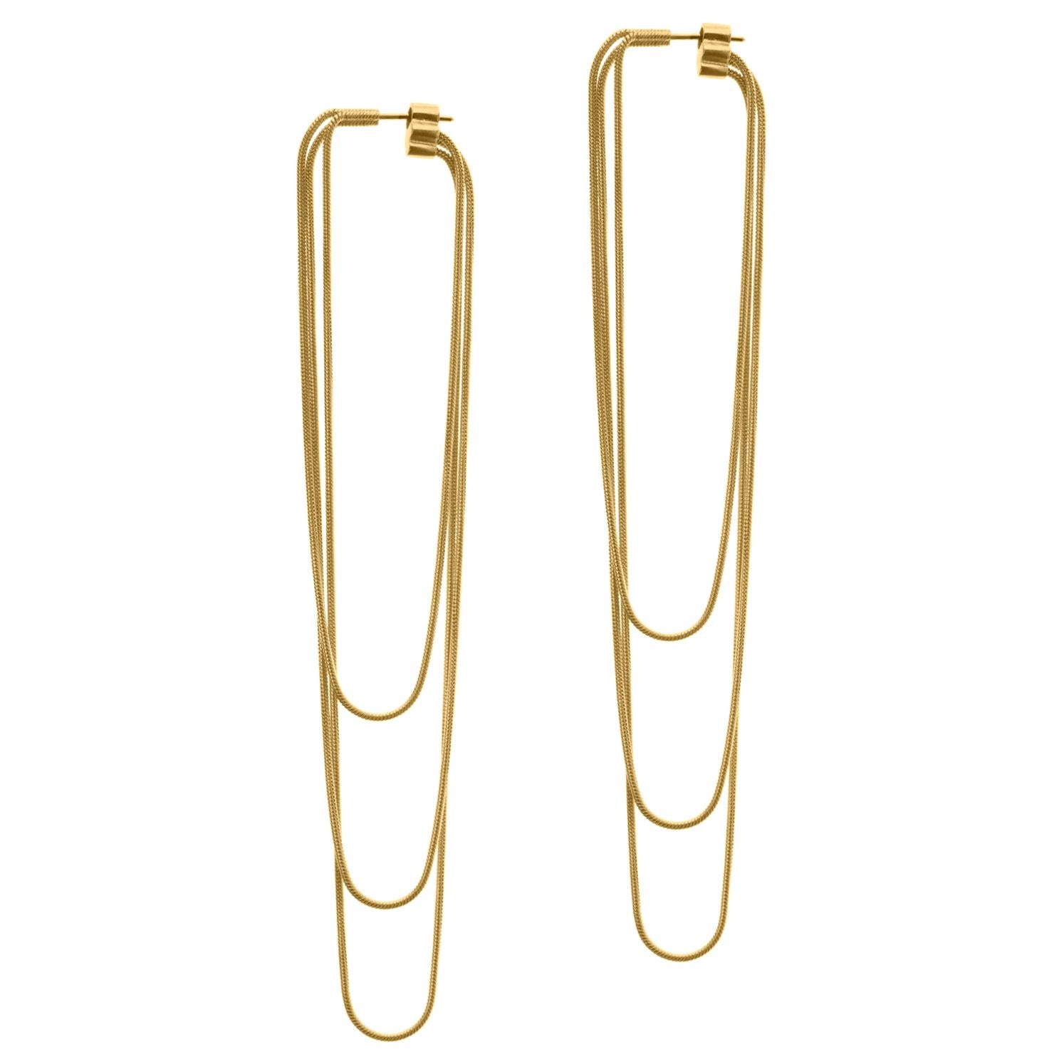 Earrings Long Minimal 18k Gold-Plated Silver Snake Chain Movement Greek Earrings For Sale