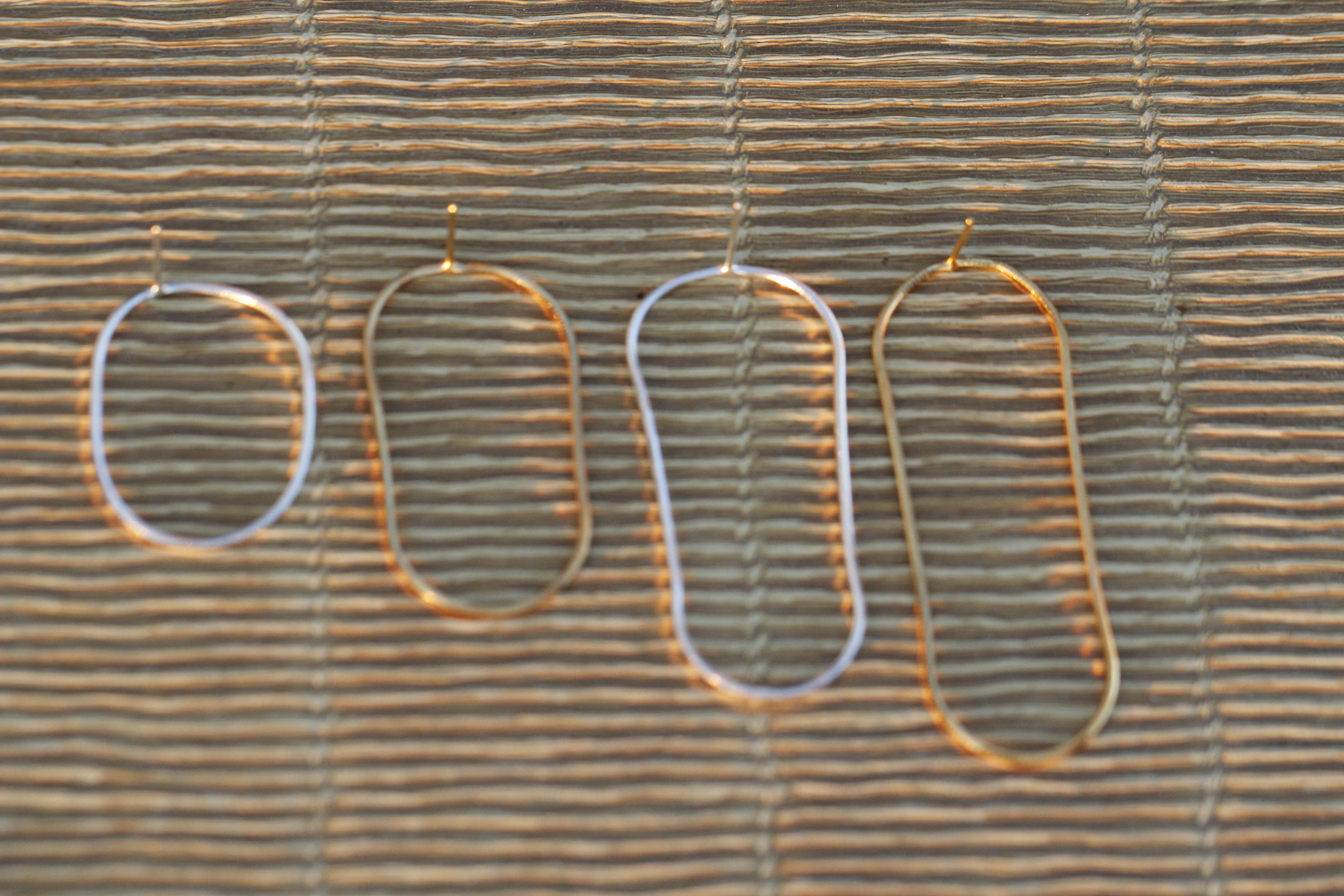 Earrings Minimal Snake Chain 18 Karat Gold-Plated Silver Large Hoop Shape Greek For Sale 1