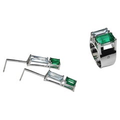 Earrings MIROIR Green, 2 x 0.92 ct Emeralds & 2 Aquamarines of 1.5 and 1.55 ct