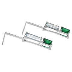 Earrings MIROIR Green, 2 x 0.92 ct Emeralds & 2 Aquamarines of 1.5 and 1.55 ct