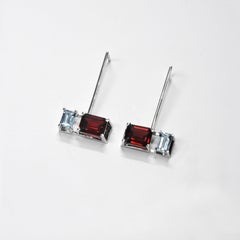 Earrings Mirror Red, Garnet 2 x 2.90 ct  & Aquamarines :  0.55 et 0.60 ct
